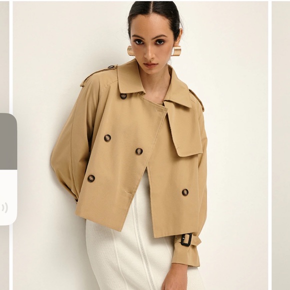Commense Jackets & Blazers - Commense Tan Cropped  Breasted Lapel Trench Coat NWT Size M